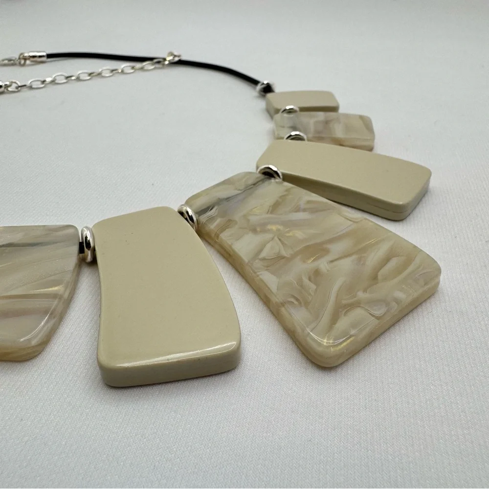Cream Glow Acrylic Resin Statement Necklace Geometric Modern Bib Bold